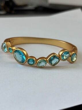 NWOT Julie Vos Gold-Tone Bracelet with Aqua Blue Crystal Accents